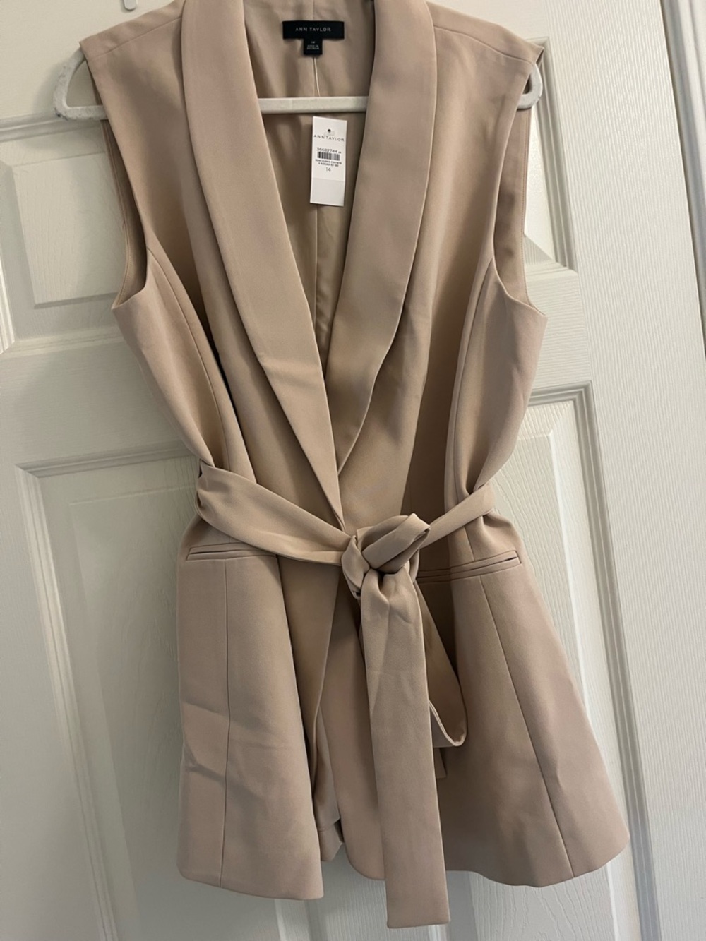 Ann Taylor Sleeveless Belted Blazer Vest in Light Beige